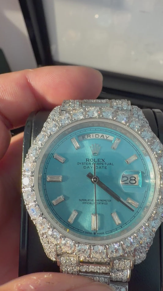 Blue Face Day Date Moissanite VVS